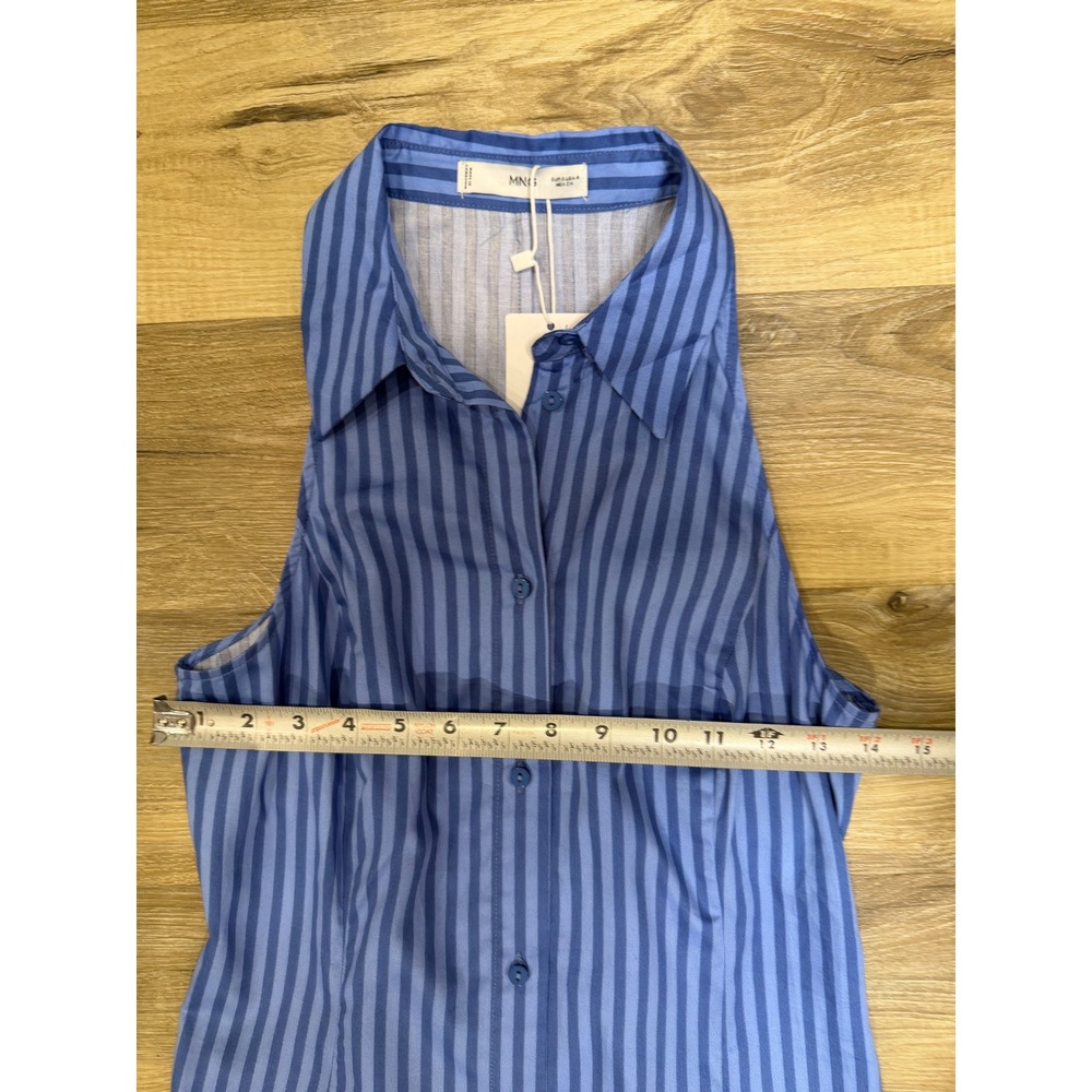 Mango MNG Blue Striped Sleeveless Midi Shirt Dress Corset Back Cotton Size 4 NEW - Picture 8 of 9